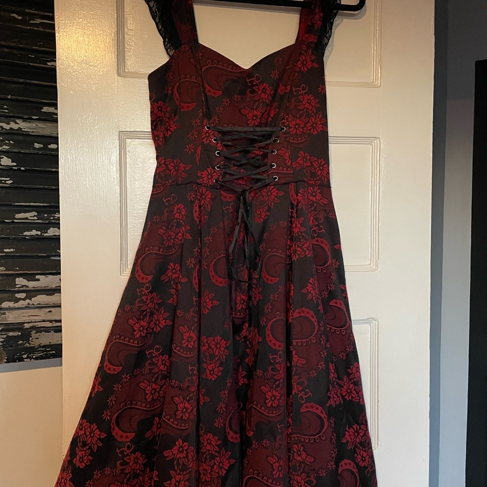 EUC Hearts & Roses London Elegant Black and Red Lace-Up Dress UK 16 US 12 XL